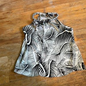 Vtg Milana Sleeveless Flowing Blouse Blk White XL